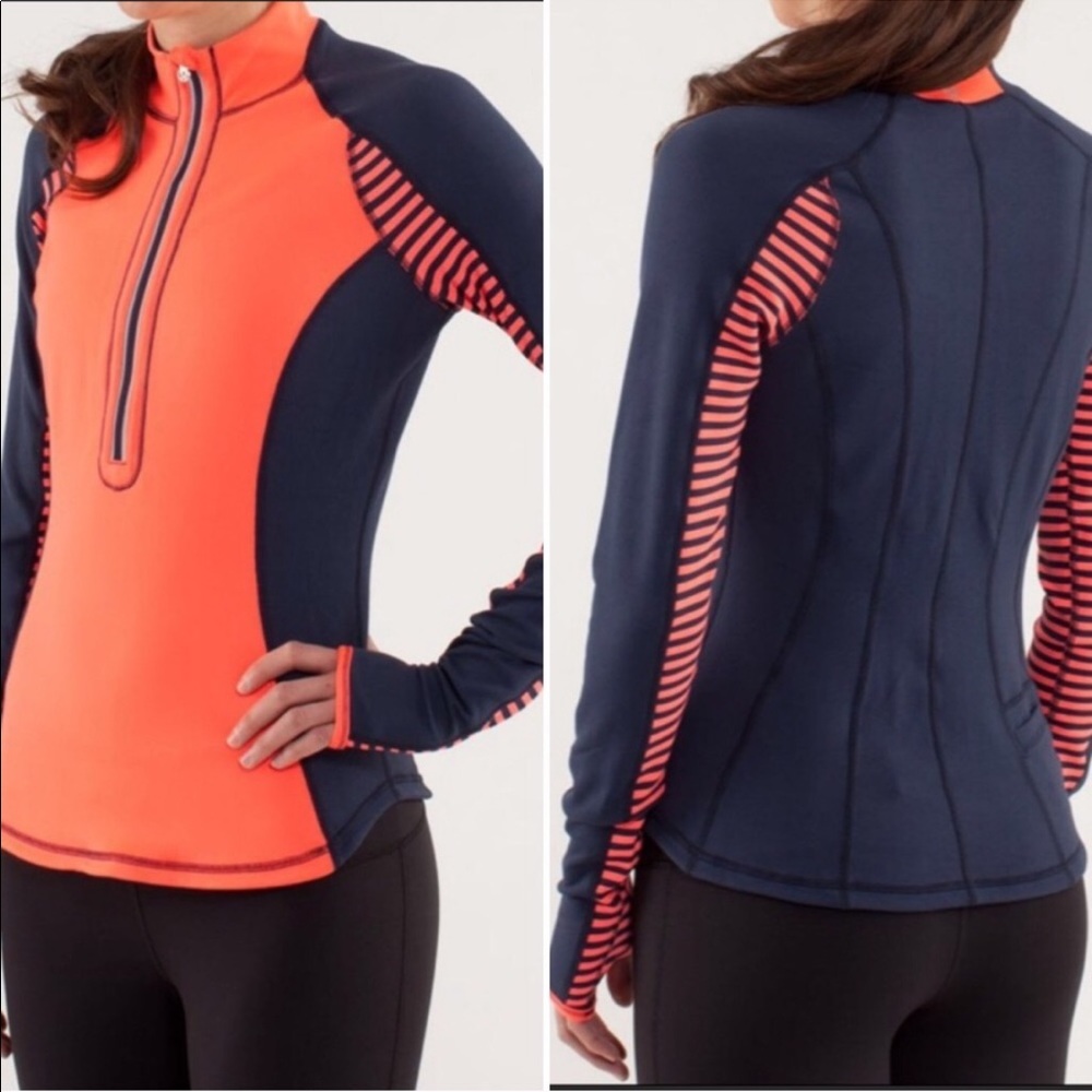 LULU LEMON Orange + Navy Half Zip